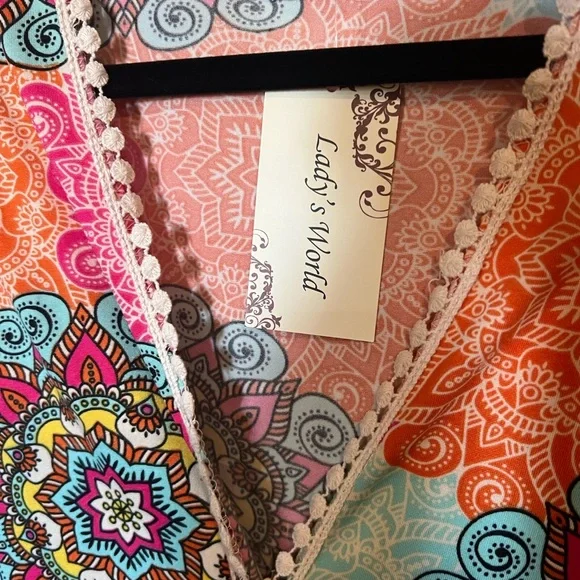 Vibrant Multicolor Mandala Kimono Top - Picture 7 of 10